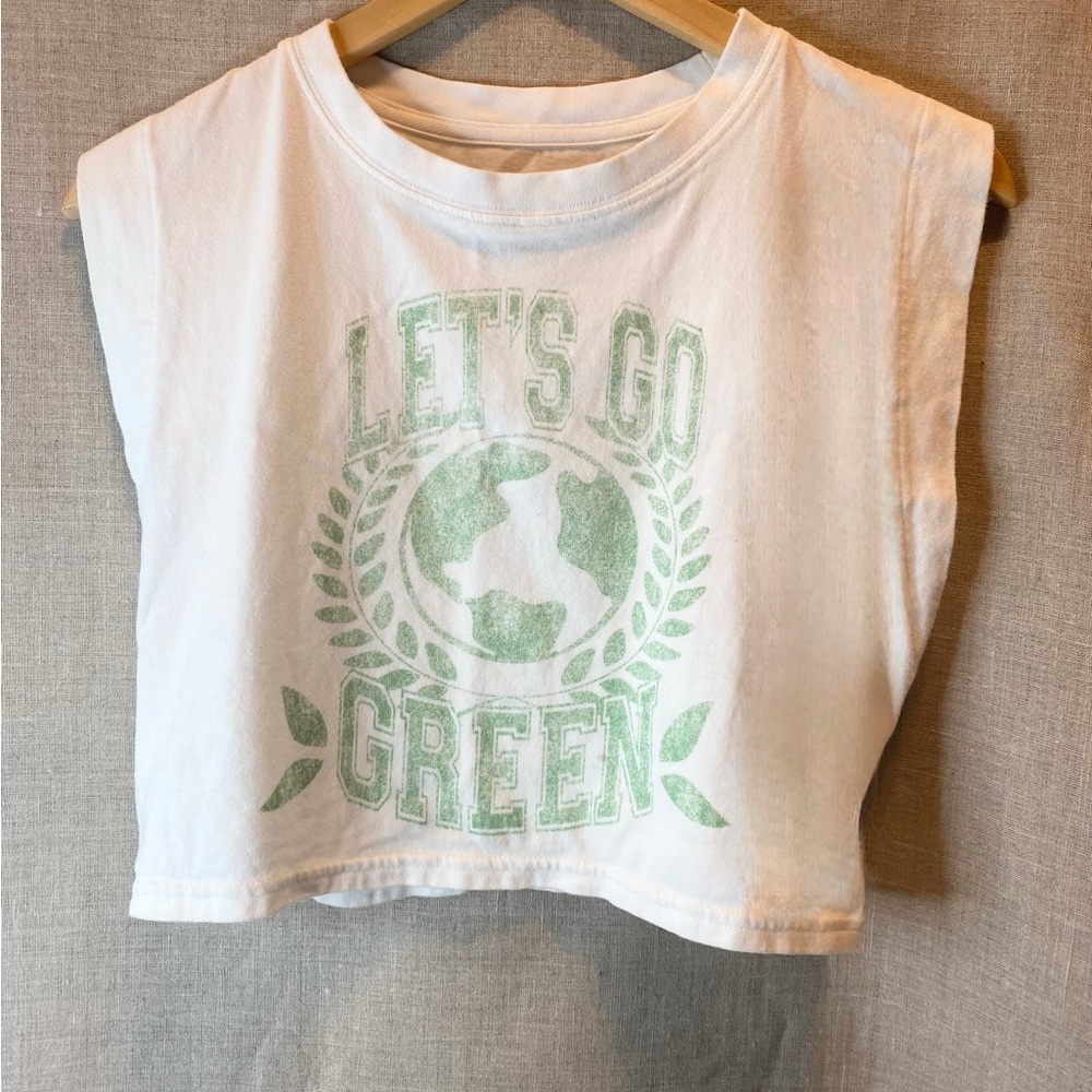 Aerie White and Green Eco Crop Top